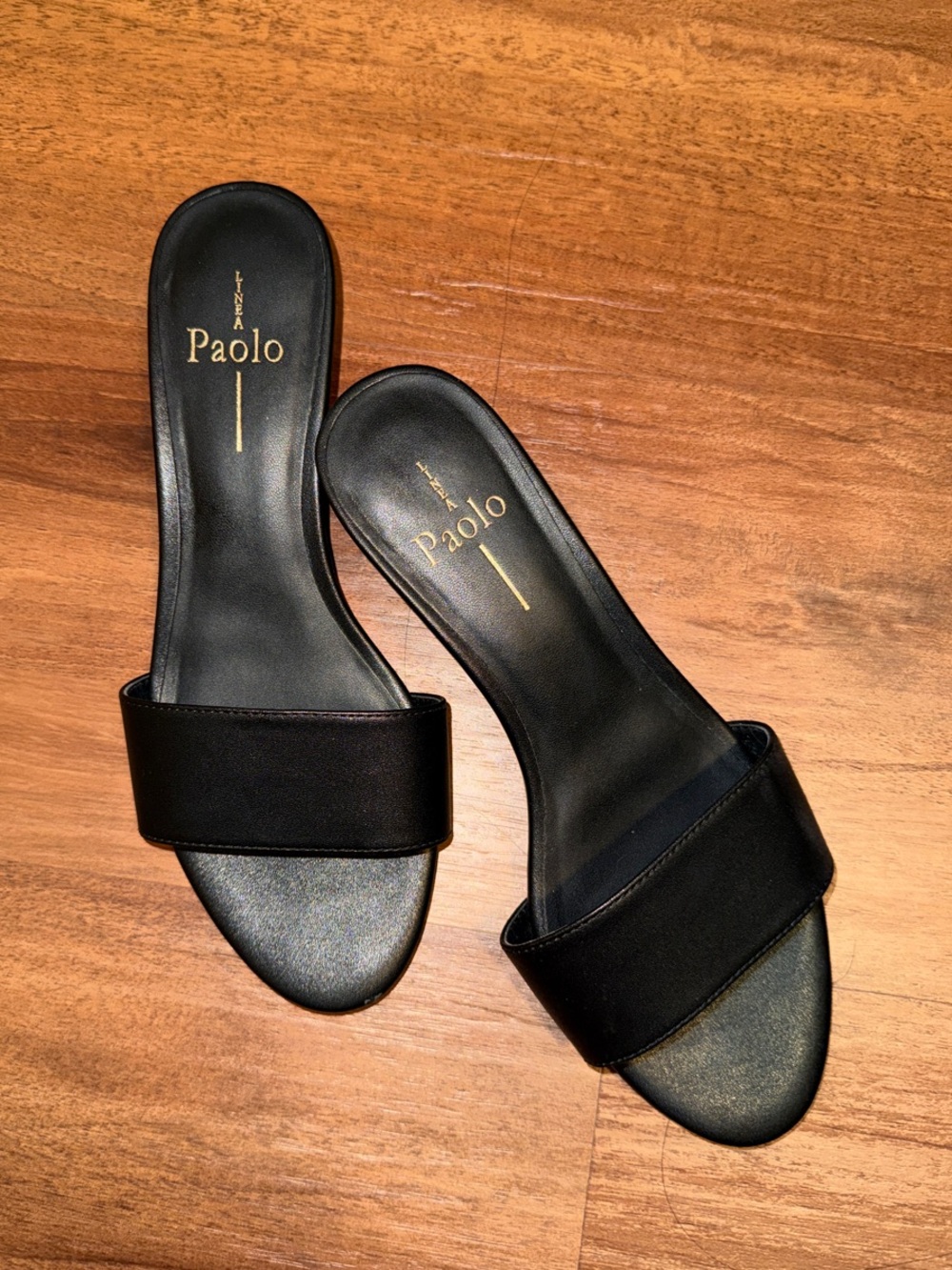 Linea Paolo Black Leather Slide Sandals Minimalist Size 6